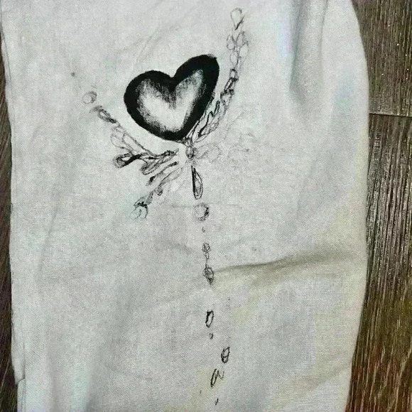 Crazy In Love heart eyes design hand-painted baby blue 100%  linen cargo pants - Picture 15 of 16